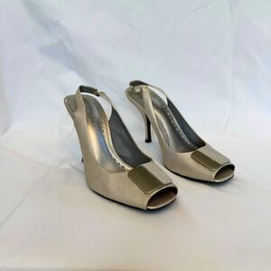 BCBGirls Women's Silver Buckle Slingback Heels Size 8.5